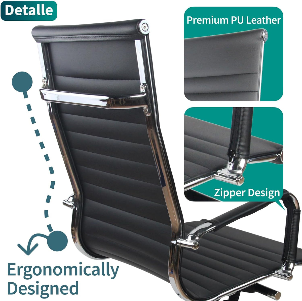High Back PU Leather Executive Office Desk Chair Leather Height Adjustable Swivel Ribbed Ergonomic Conference Task Chair