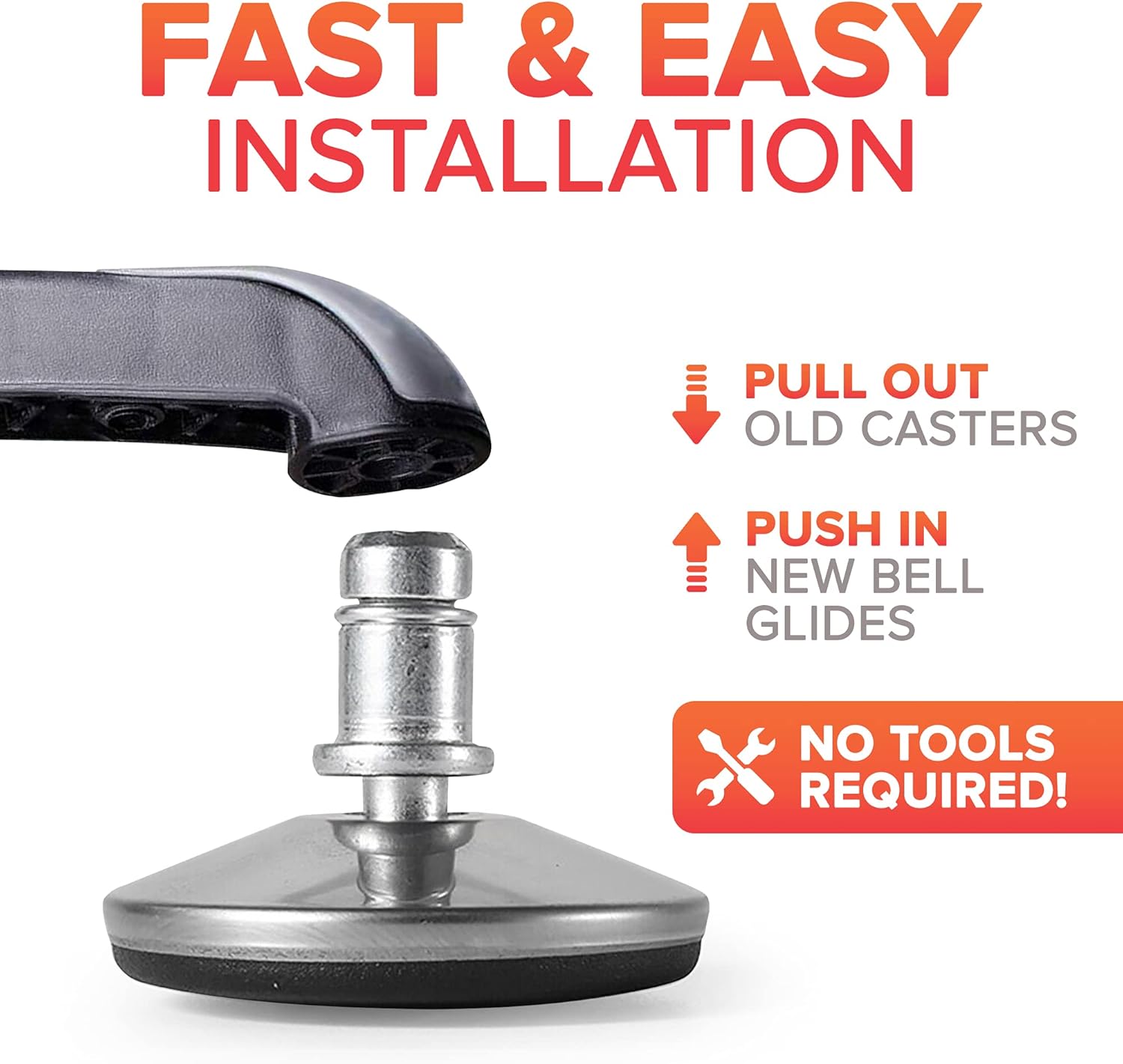 Office Chair Stool Fixed Stationary Foot Anti-Slip Bell Glides Low Profile Bell Glides Replacement Without Casters Wheels Set of 5 (Small and large options)