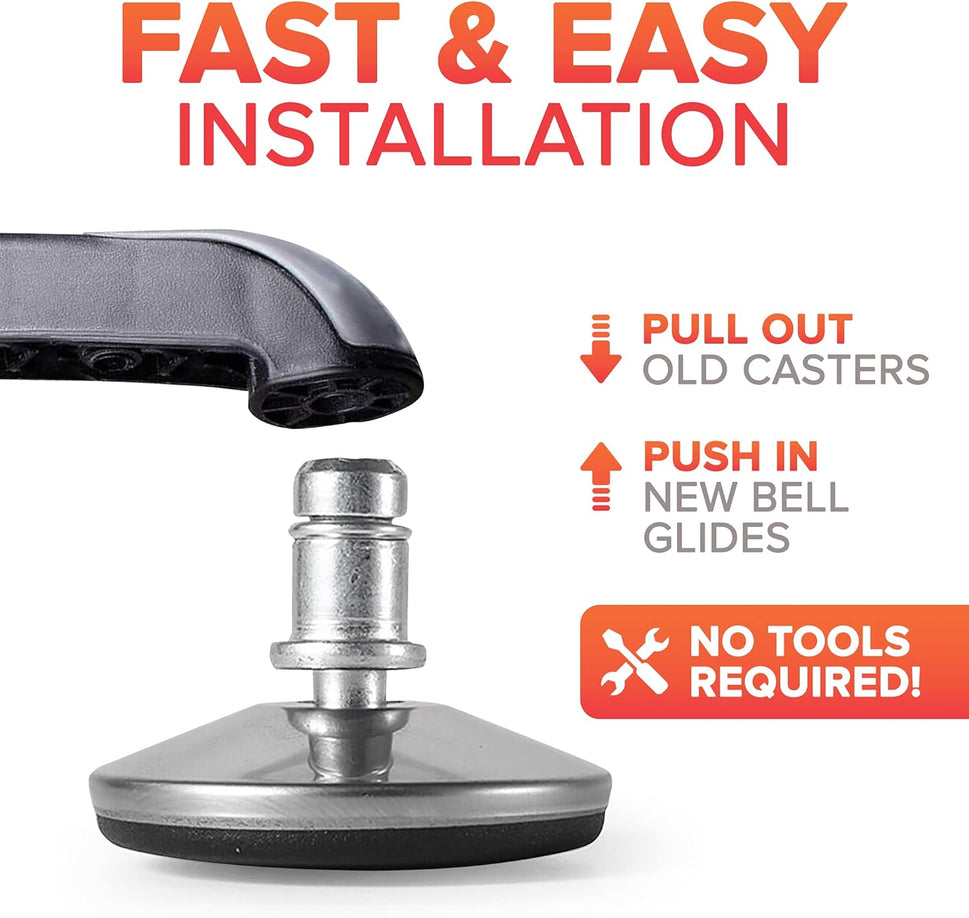 Office Chair Stool Fixed Stationary Foot Anti-Slip Bell Glides Low Profile Bell Glides Replacement Without Casters Wheels Set of 5 (Small and large options)
