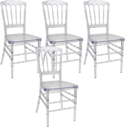 FOHBuy Set of 4 Clear Crystal Acrylic Chairs, Transparent Stacking Chiavari Dining Chairs for Weddings, Banquets, Events (Napoleon, Clear)