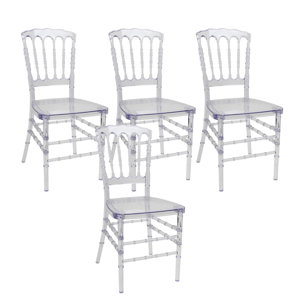 Set of 4 Clear Crystal Acrylic Chairs, Transparent Stacking Chiavari Dining Chairs for Weddings, Banquets, Events (Napoleon, Clear)