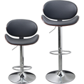 Set of 2 Curved Wood Bar Stools with Metal Base and PU Leather Upholstery, Silver and Black Metal Base Options