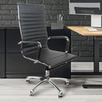High Back PU Leather Executive Office Desk Chair Leather Height Adjustable Swivel Ribbed Ergonomic Conference Task Chair