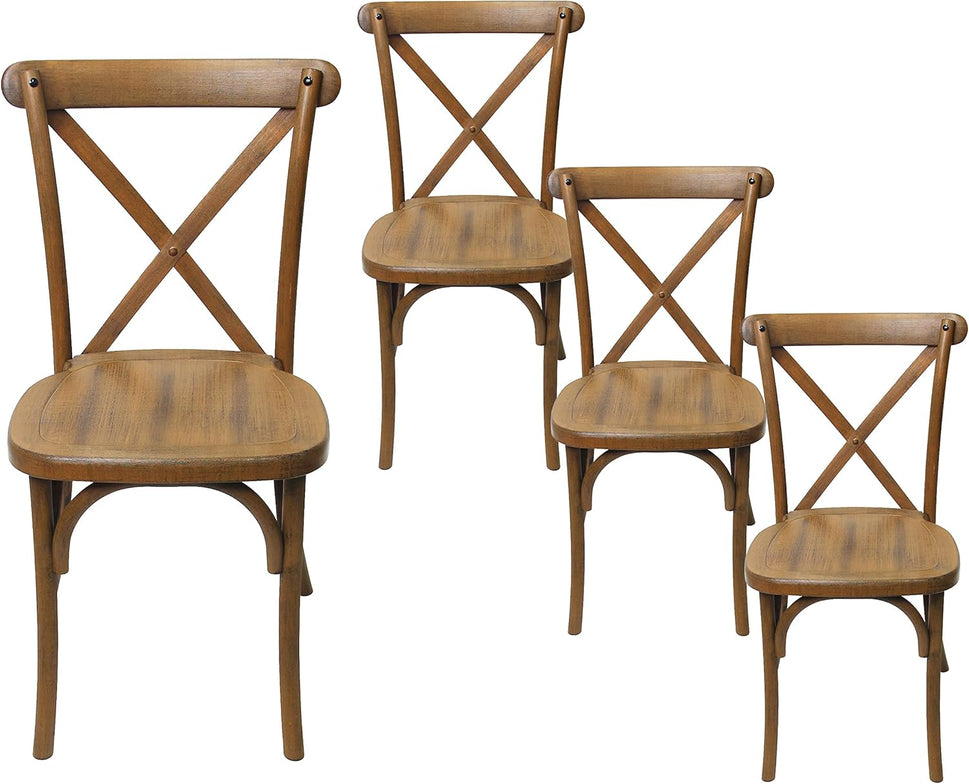 Set of 4 Farmhouse Dining Chairs, Resin Cross Back Imitation Textured for Kitchen, Wedding, Restaurant with Metal Rod-Reinforced Leg