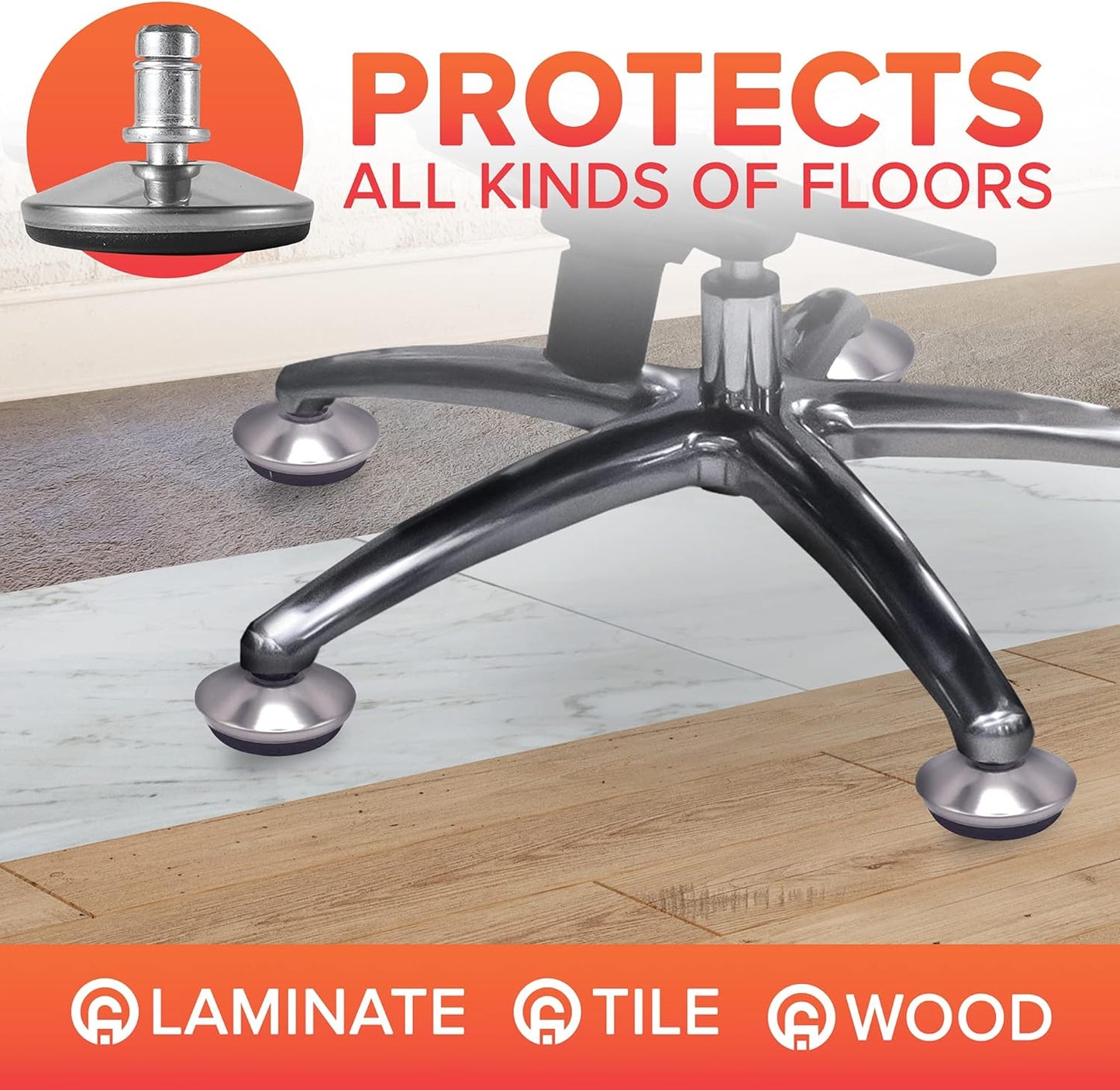 Office Chair Stool Fixed Stationary Foot Anti-Slip Bell Glides Low Profile Bell Glides Replacement Without Casters Wheels Set of 5 (Small and large options)