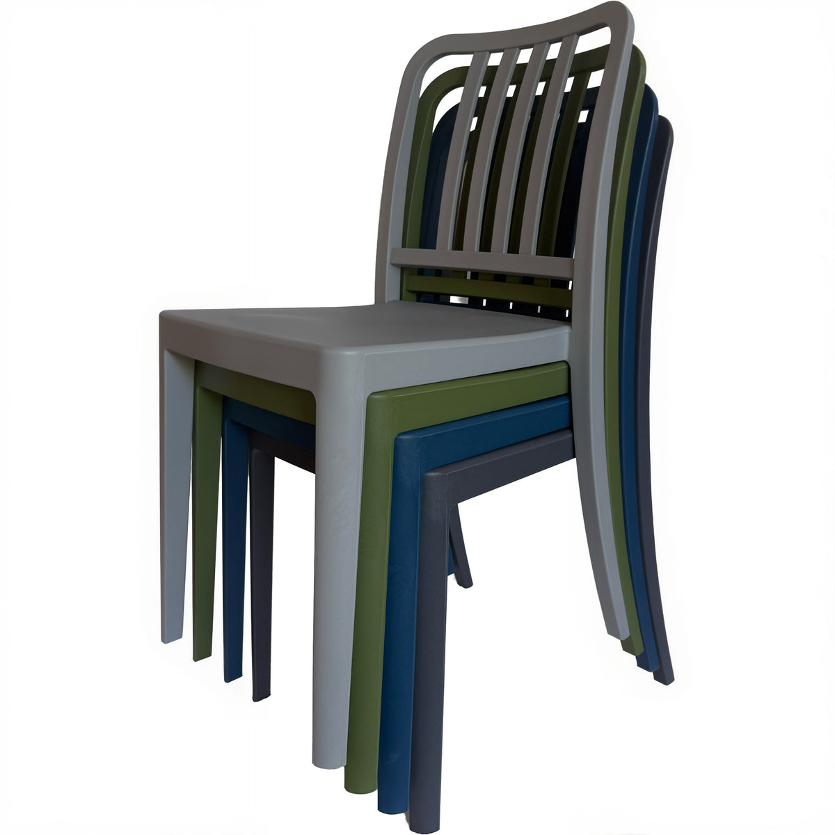 Set of 4 PP Vertical Slatback Dining Chairs, Indoor Outdoor Use- Multiple Color Options