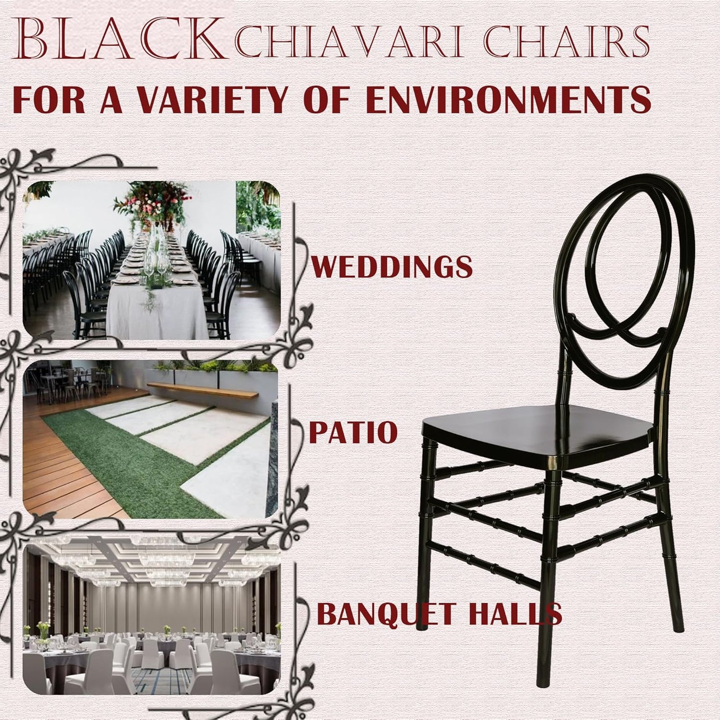 Set of 4 Chiavari Chair, Stackable Elegant Party Event Wedding Chairs, PP Dining Chairs Oval Backrest for Hospitality and Event Seating