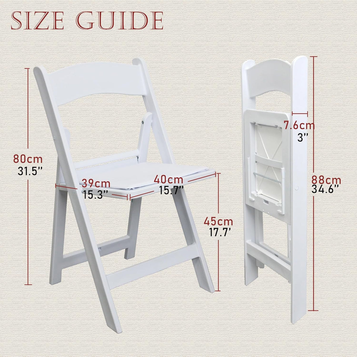 Set of 4 White Folding Chair with Vinyl Seat, Resin Stackable Dining Chairs for Weddings, Parties, Church, Kitchen, Events Banquet