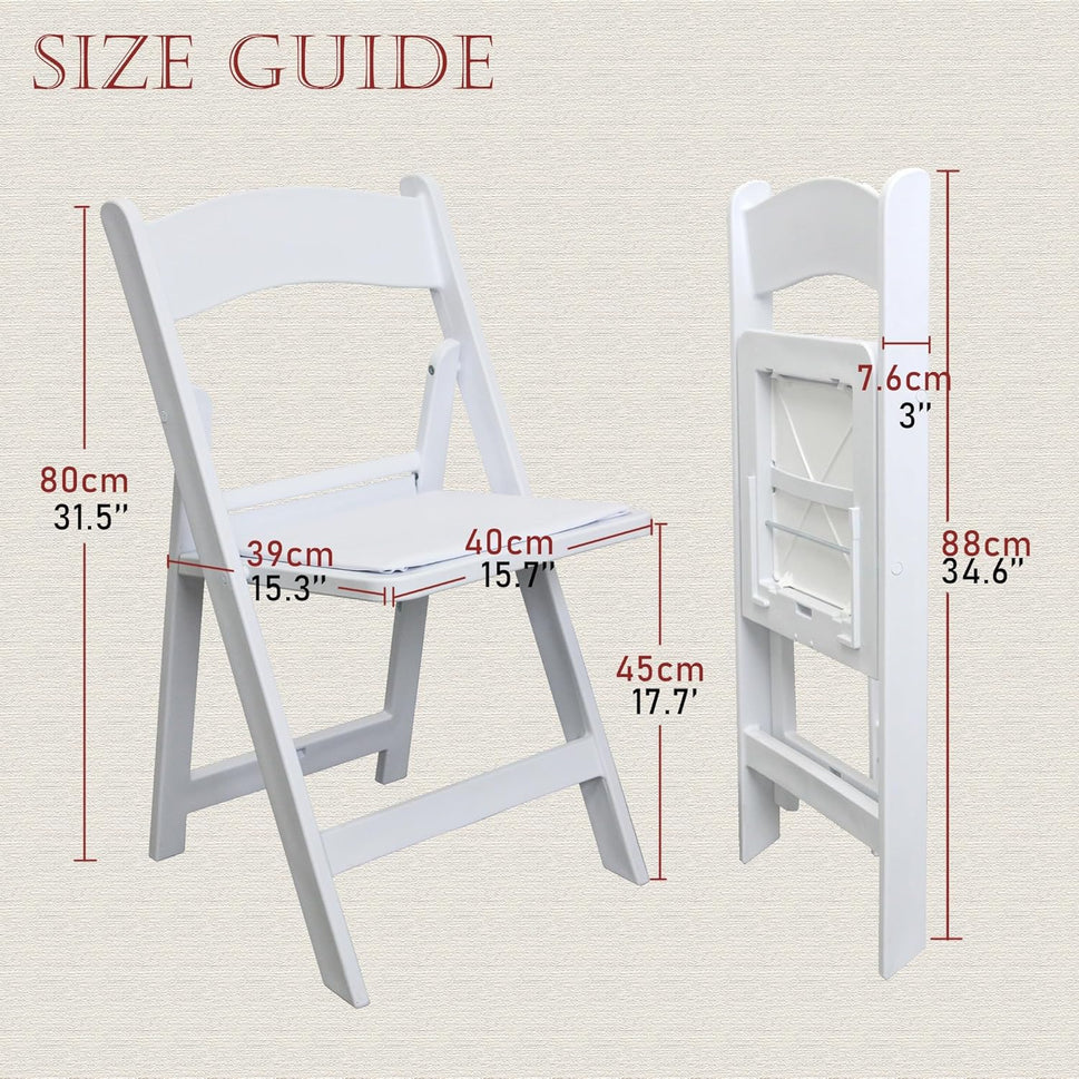 Set of 4 White Folding Chair with Vinyl Seat, Resin Stackable Dining Chairs for Weddings, Parties, Church, Kitchen, Events Banquet