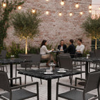 Commercial-Grade Indoor & Outdoor Table with Reinforced Stone-Composite Top: Black Marble-Like