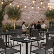 Commercial-Grade Indoor & Outdoor Table with Reinforced Stone-Composite Top: Black Marble-Like