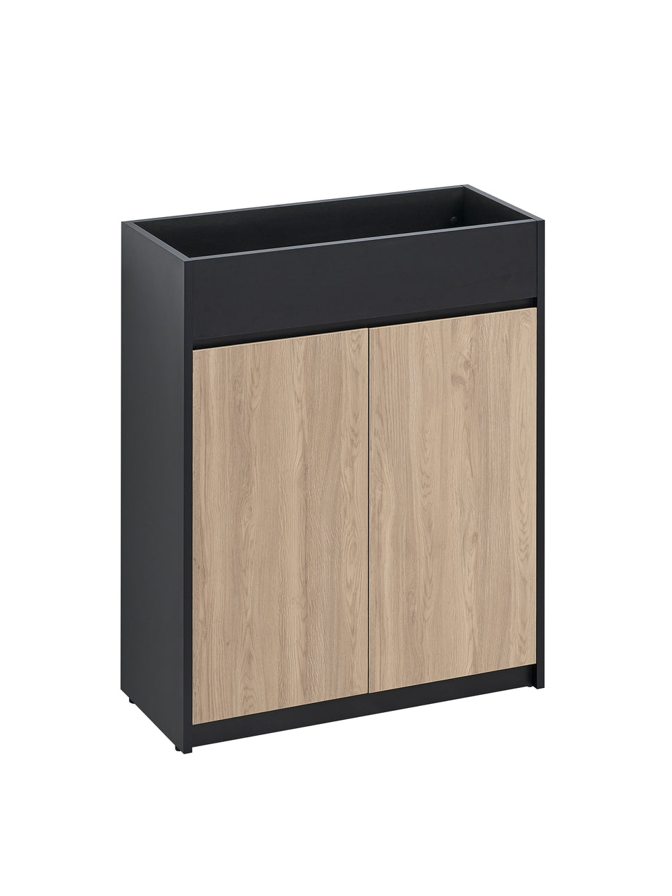 31.5" Modern Planter Cabinet – Black Frame with Natural Wood Panels