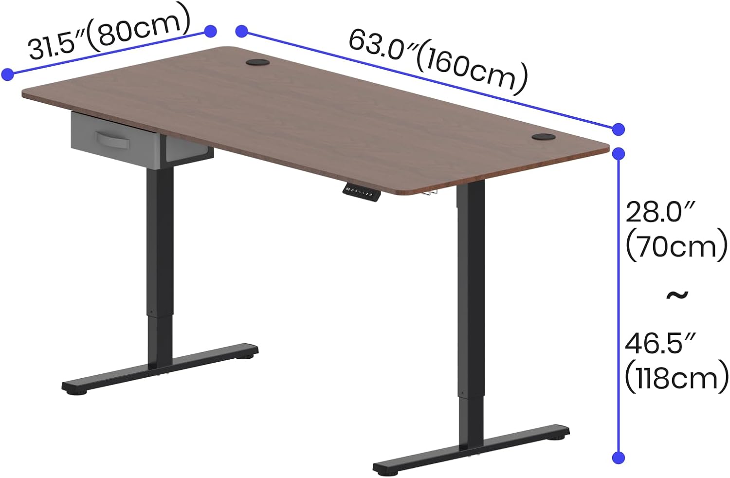 63 x 31.5 in Electric Height Adjustable Sit-Stand Desk