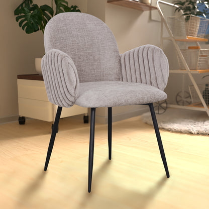 Modern Upholstered Dining Chair with Tufted Armrests and Metal Legs