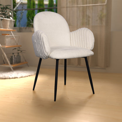 Modern Upholstered Dining Chair with Tufted Armrests and Metal Legs