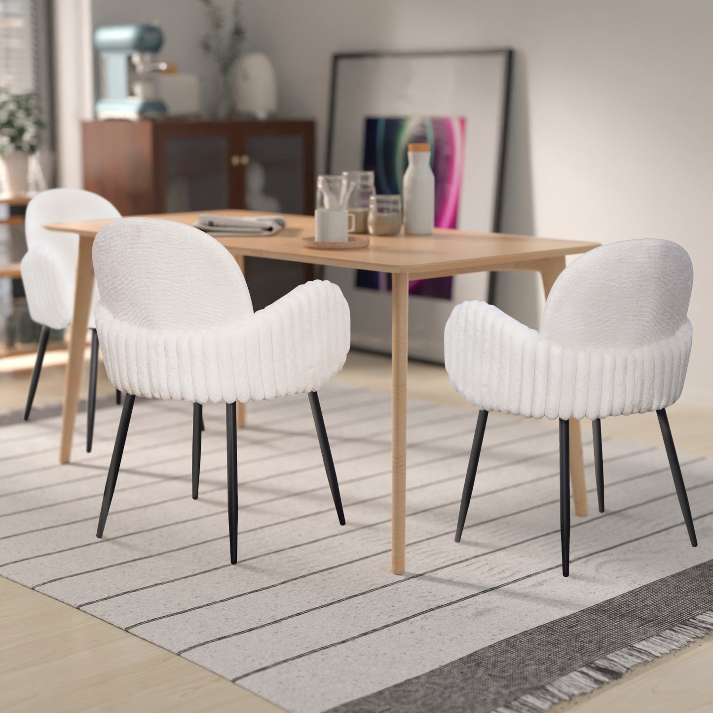 Set of 2 Modern Upholstered Dining Chair with Tufted Armrests and Metal Legs