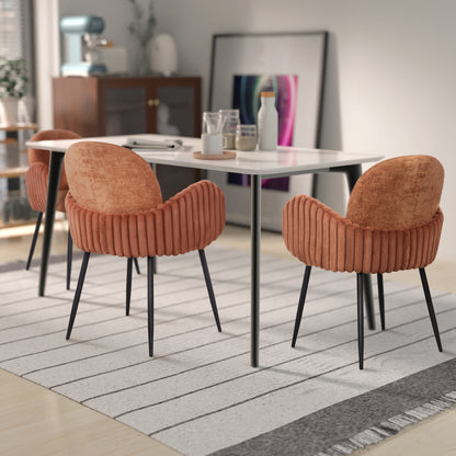 Modern Upholstered Dining Chair with Tufted Armrests and Metal Legs