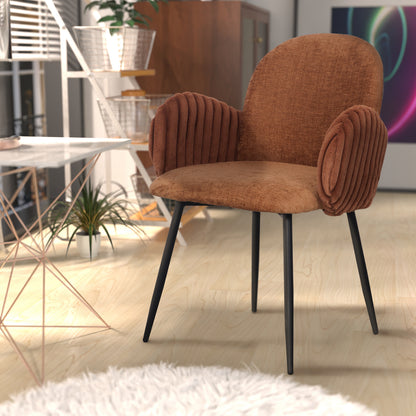 Modern Upholstered Dining Chair with Tufted Armrests and Metal Legs