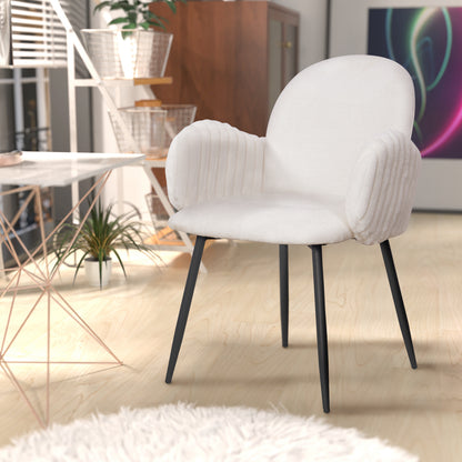 Modern Upholstered Dining Chair with Tufted Armrests and Metal Legs