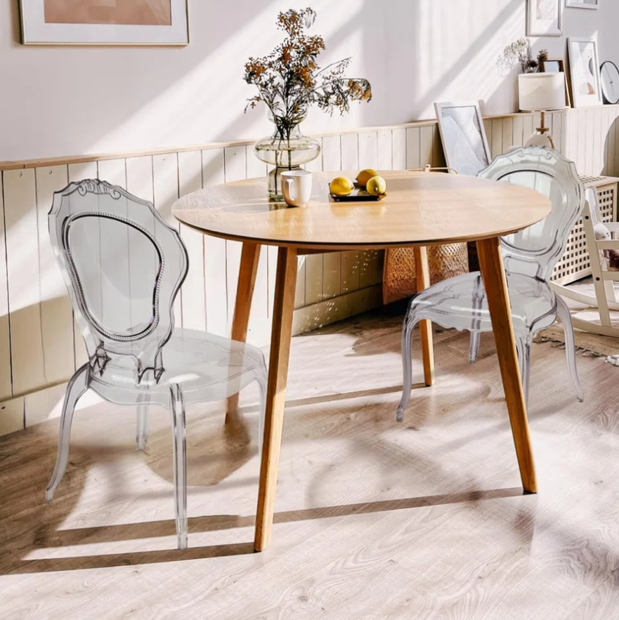 Set of 4 Belle Style Clear Ghost Chairs, Modern Transparent Accent Side Chairs, Stackable Chairs for Events, Weddings, Banquets