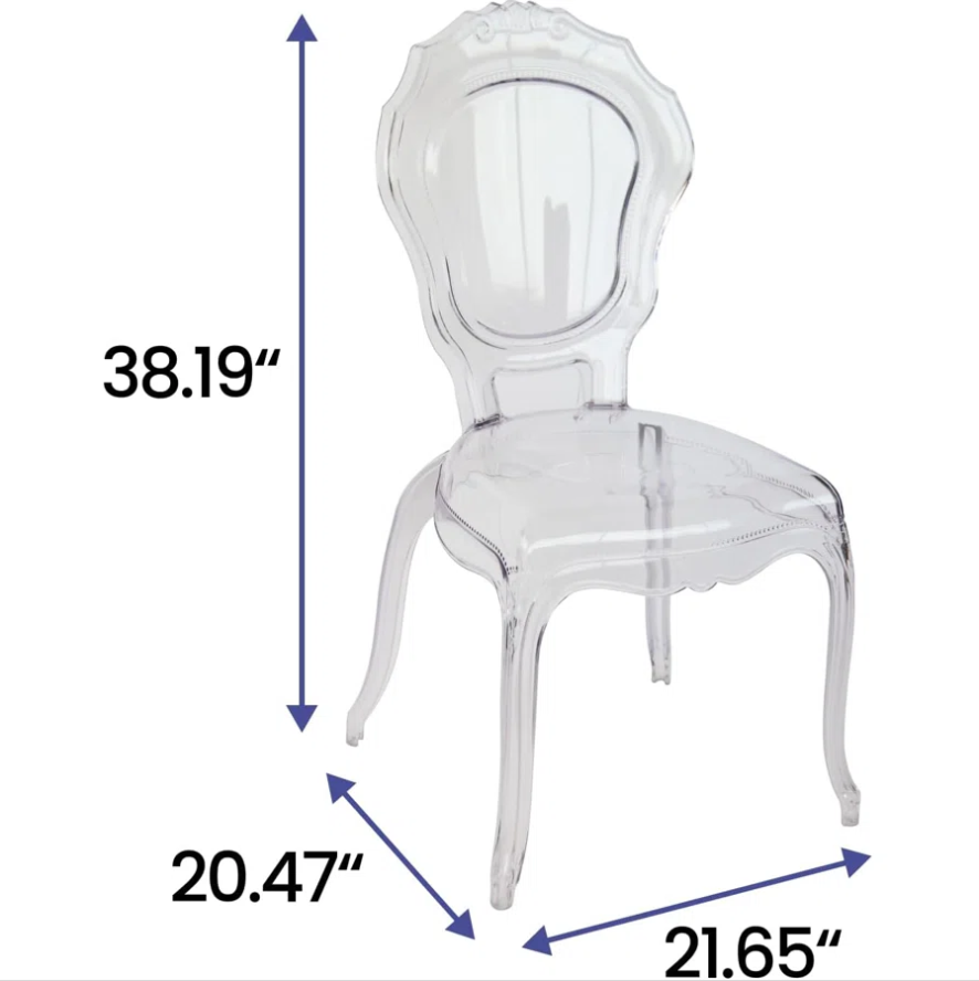 Set of 4 Belle Style Clear Ghost Chairs, Modern Transparent Accent Side Chairs, Stackable Chairs for Events, Weddings, Banquets