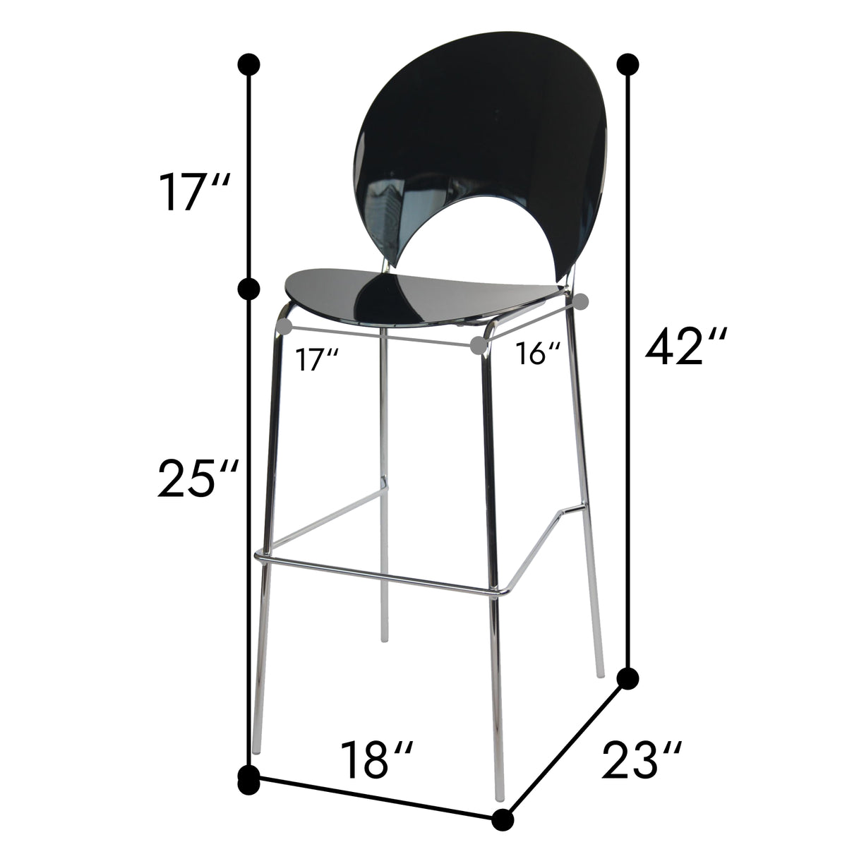Set of 4 Modern PC Barstools with Chrome Metal Legs