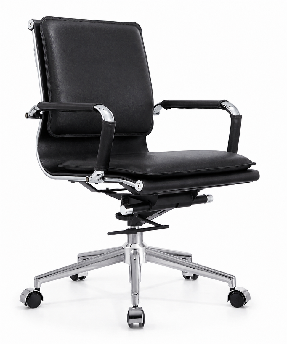 Modern Mid-Back Executive Leather Office Chair with Cushioned Seat & Backrest, Aluminum Frame & Swivel Base