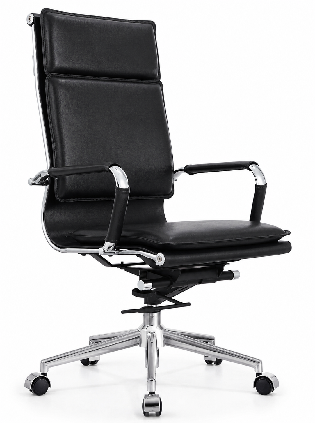 Modern High-Back Executive Leather Office Chair with Cushioned Seat & Backrest, Aluminum Frame & Swivel Base