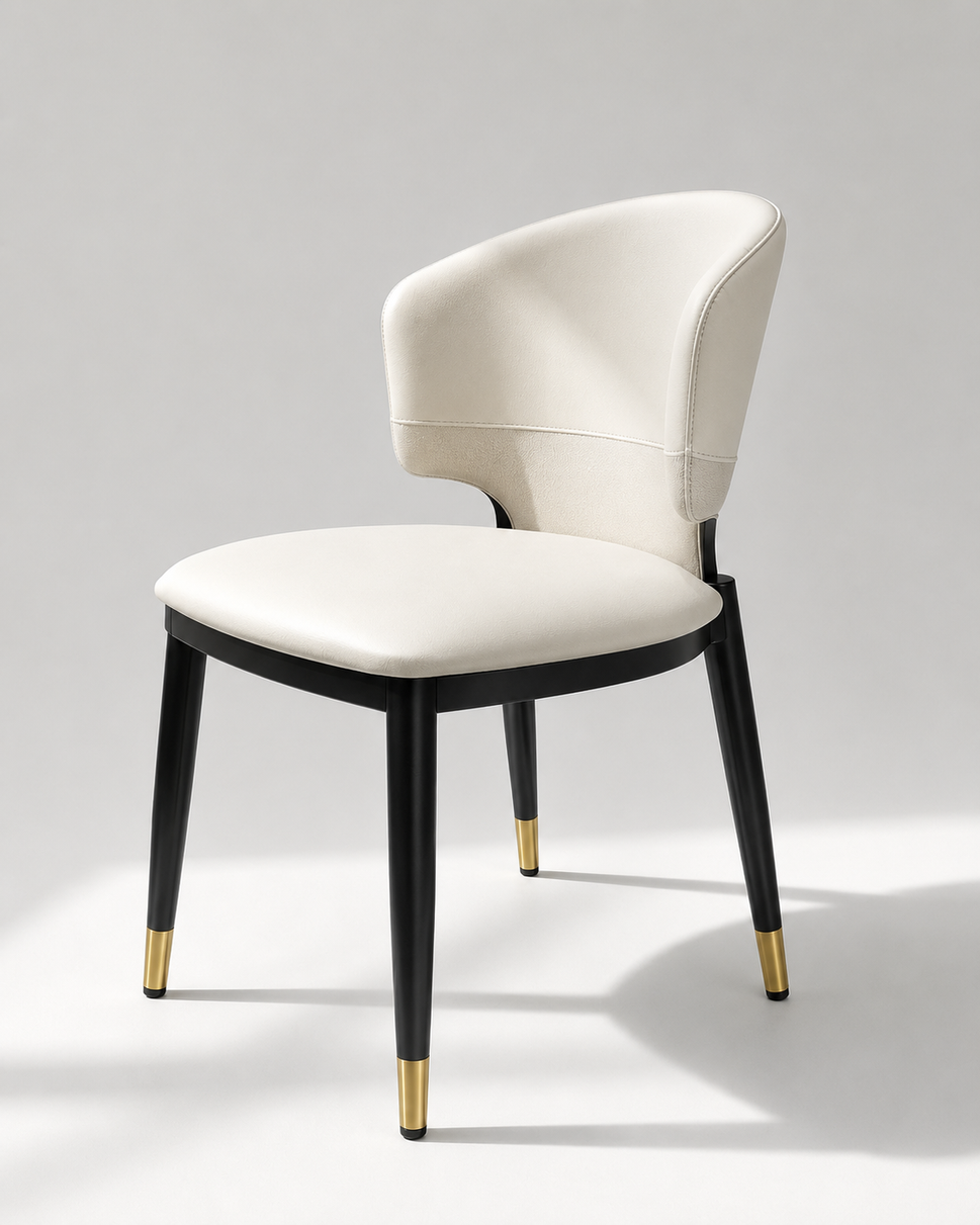 Contemporary Black Upholstered Barrel Dining Chair with Gold-Capped Legs