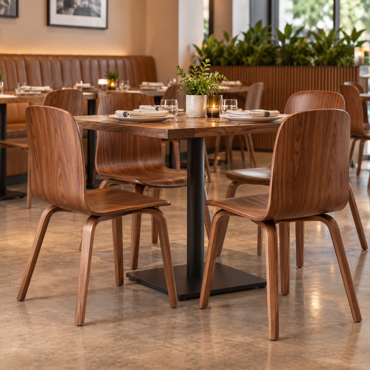 Set of 2 Modern Molded Wood Dining Chair – Natural Oak or Walnut