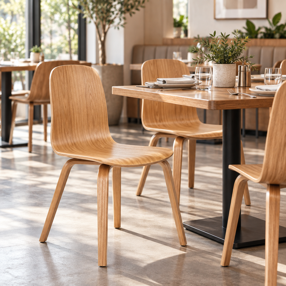 Set of 2 Modern Molded Wood Dining Chair – Natural Oak or Walnut