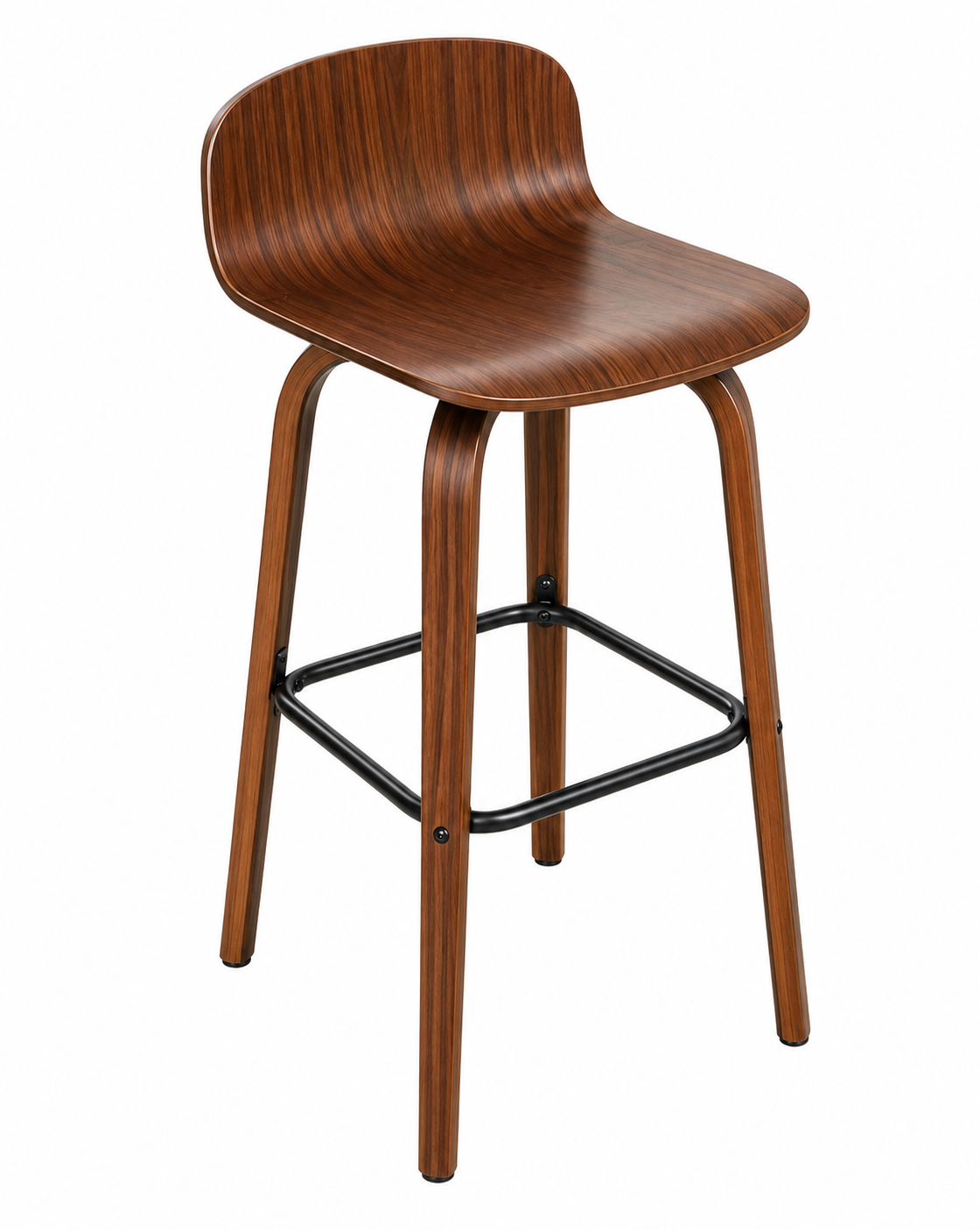 Set of 2 Modern Molded Wood Barstool with Metal Footrest – Natural Oak or Walnut