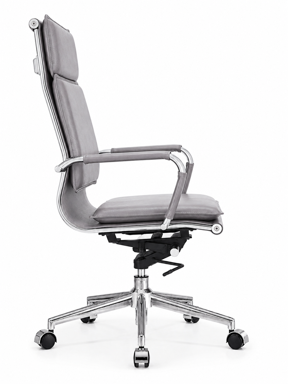 Modern High-Back Executive Leather Office Chair with Cushioned Seat & Backrest, Aluminum Frame & Swivel Base