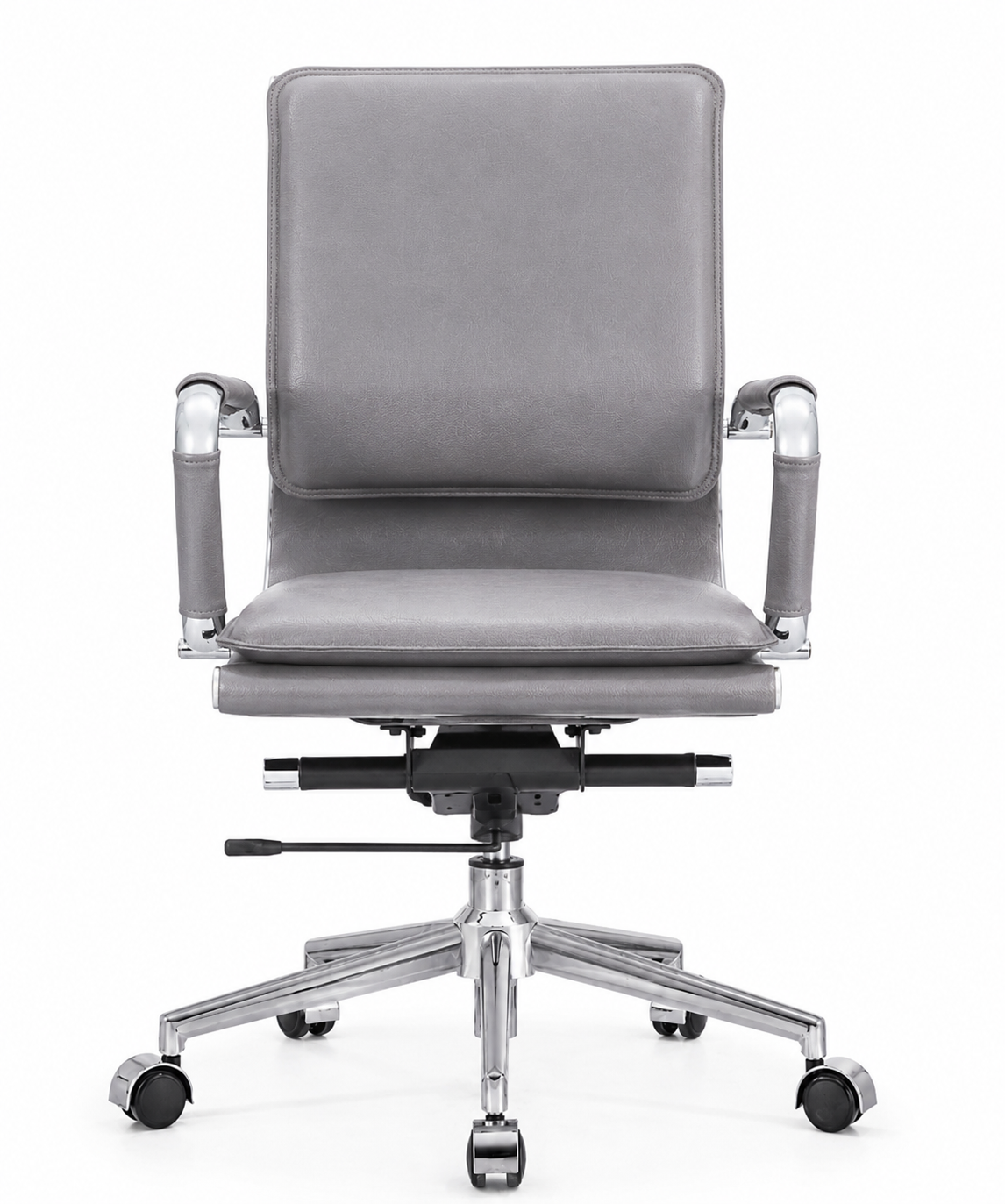 Modern Mid-Back Executive Leather Office Chair with Cushioned Seat & Backrest, Aluminum Frame & Swivel Base