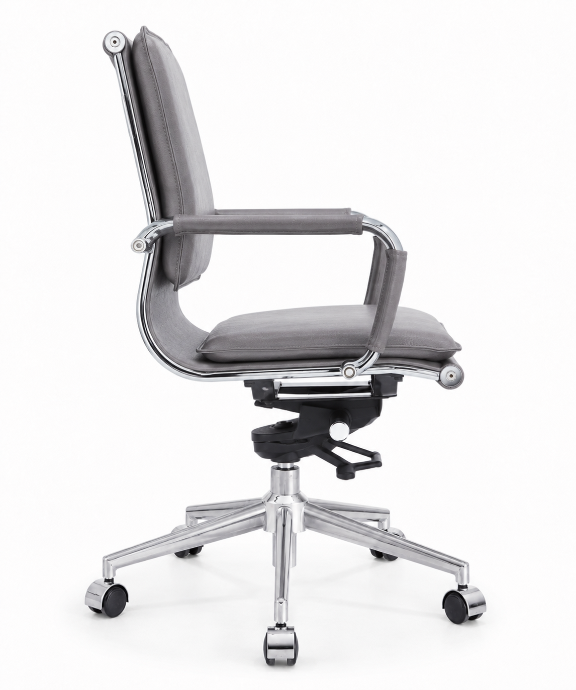 Modern Mid-Back Executive Leather Office Chair with Cushioned Seat & Backrest, Aluminum Frame & Swivel Base