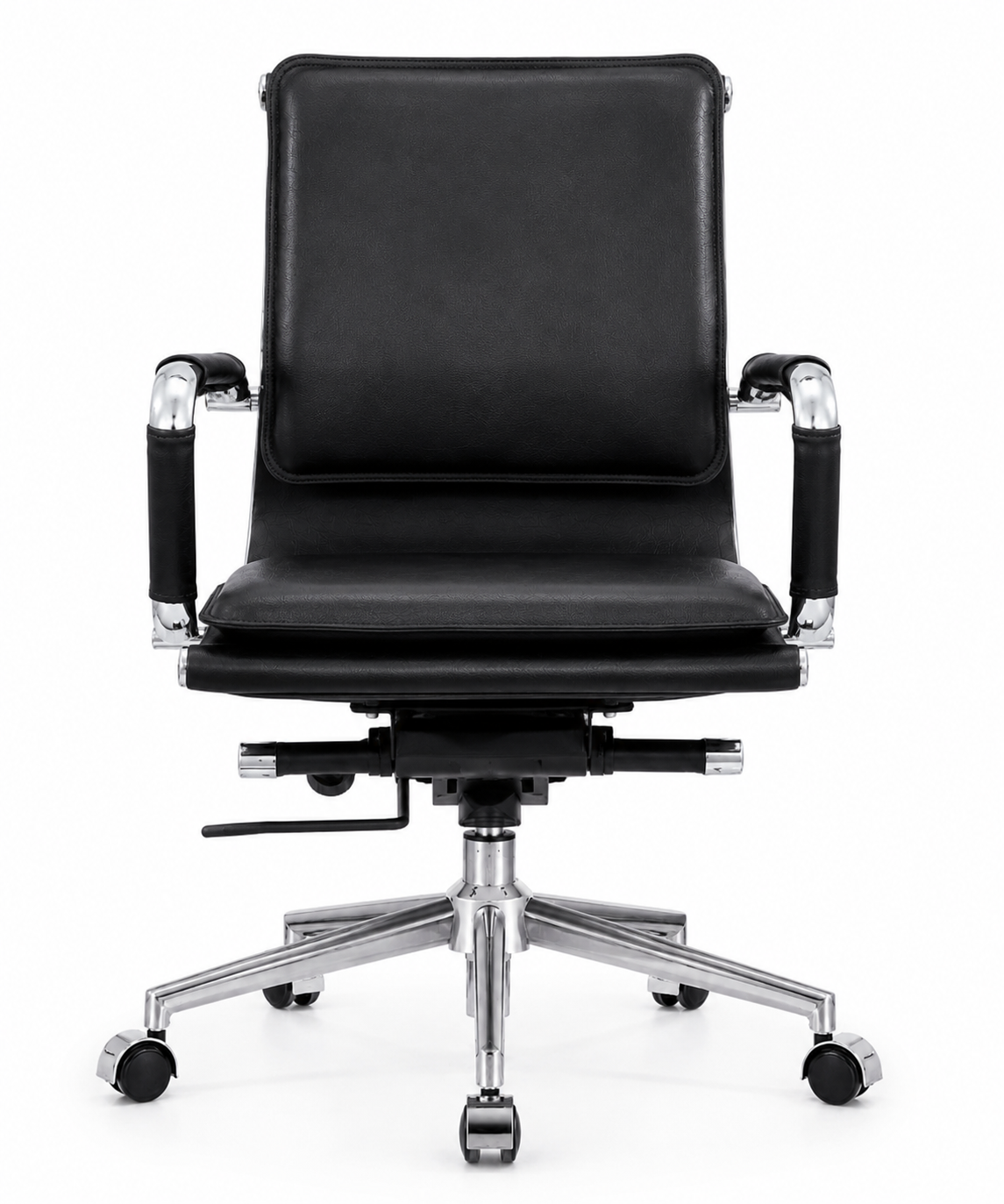 Modern Mid-Back Executive Leather Office Chair with Cushioned Seat & Backrest, Aluminum Frame & Swivel Base