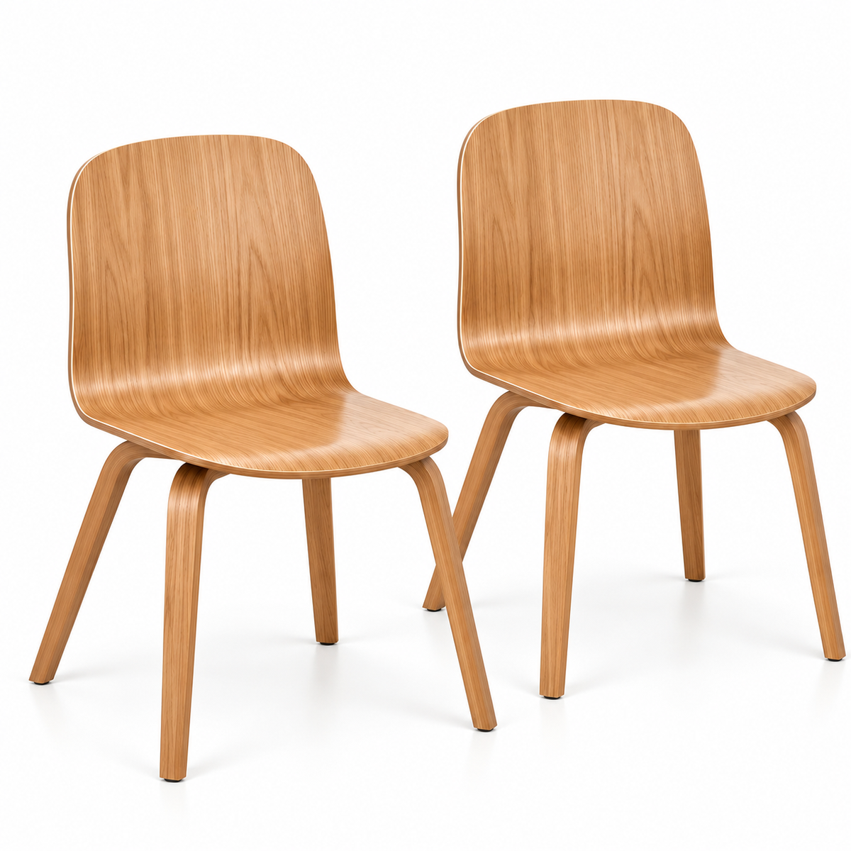Set of 2 Modern Molded Wood Dining Chair – Natural Oak or Walnut