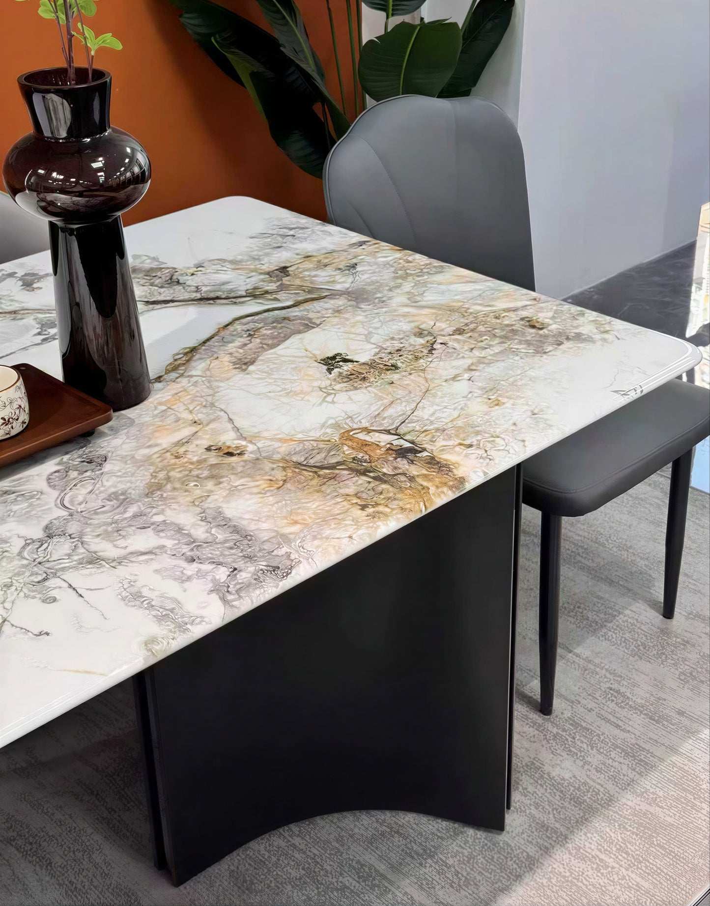 Beige & Gold Marble-Effect Dining Table – 160 x 90 cm Modern Rectangular Table