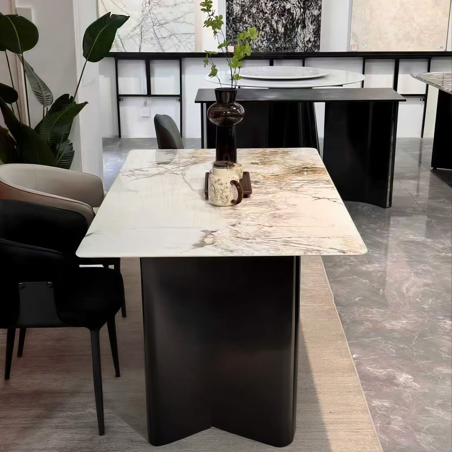 Beige & Gold Marble-Effect Dining Table – 160 x 90 cm Modern Rectangular Table