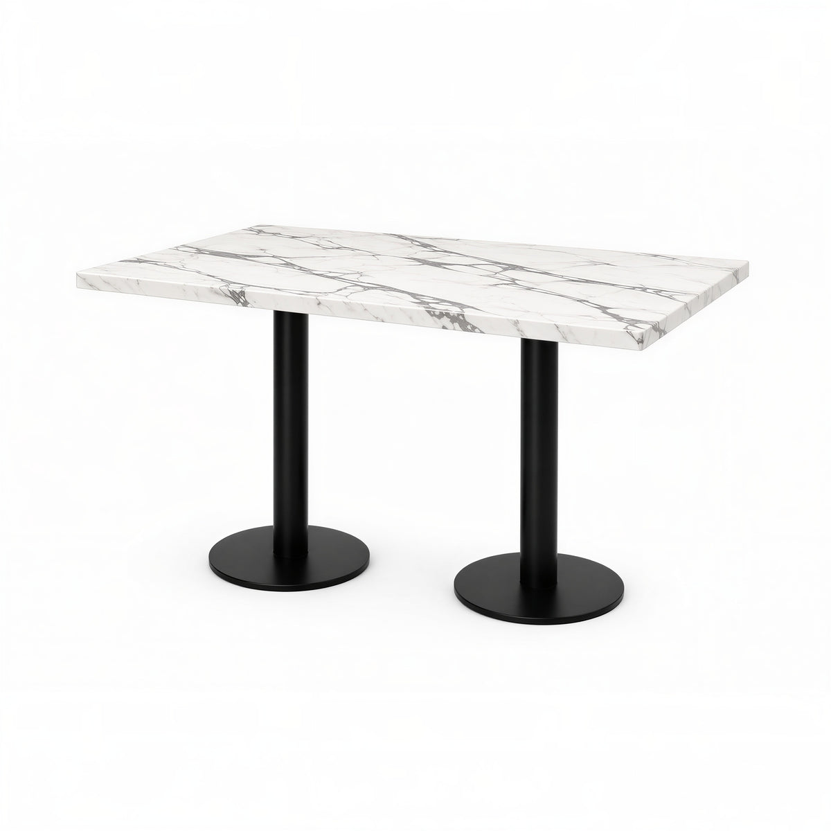 Table with marble top and black legs on a white background