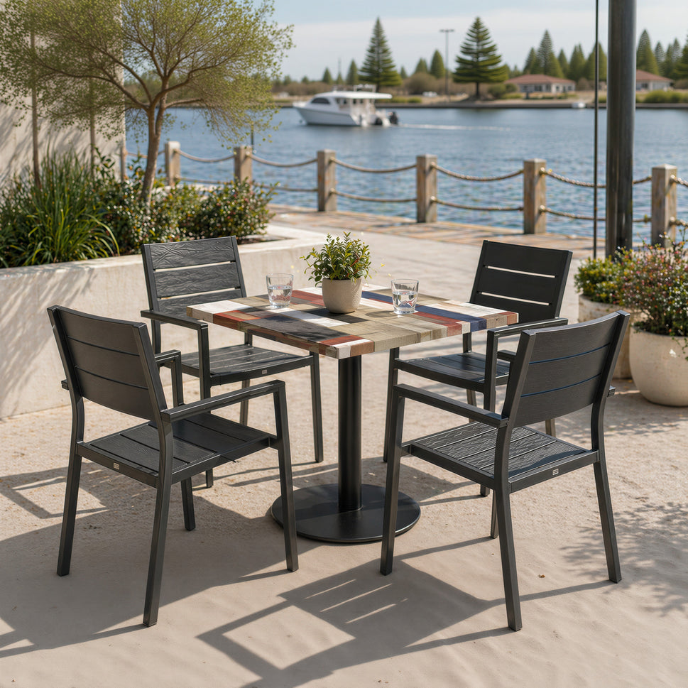Commercial-Grade Indoor & Outdoor Table with Reinforced Stone-Composite Top: Multi Color Redden Wood