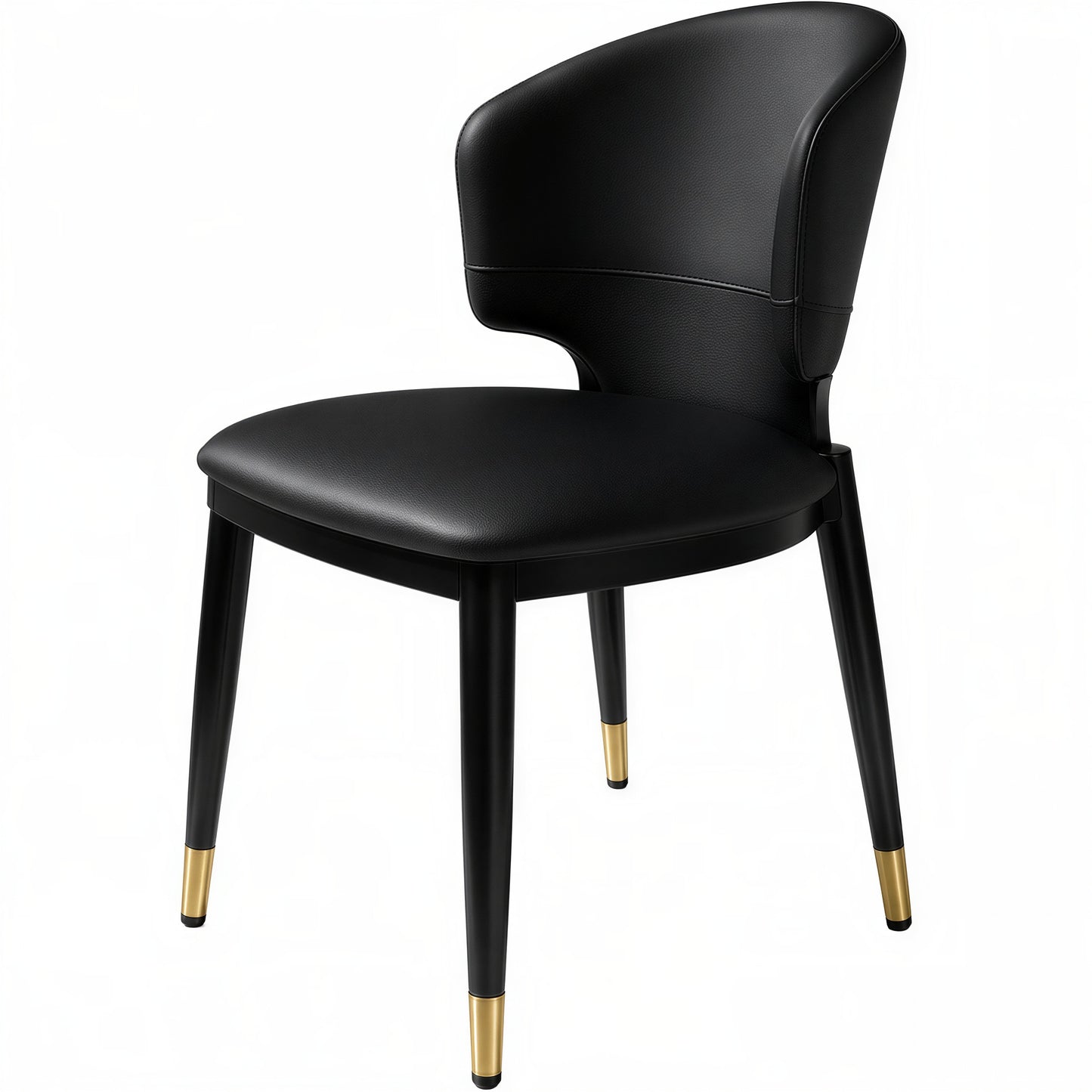 Contemporary Black Upholstered Barrel Dining Chair with Gold-Capped Legs