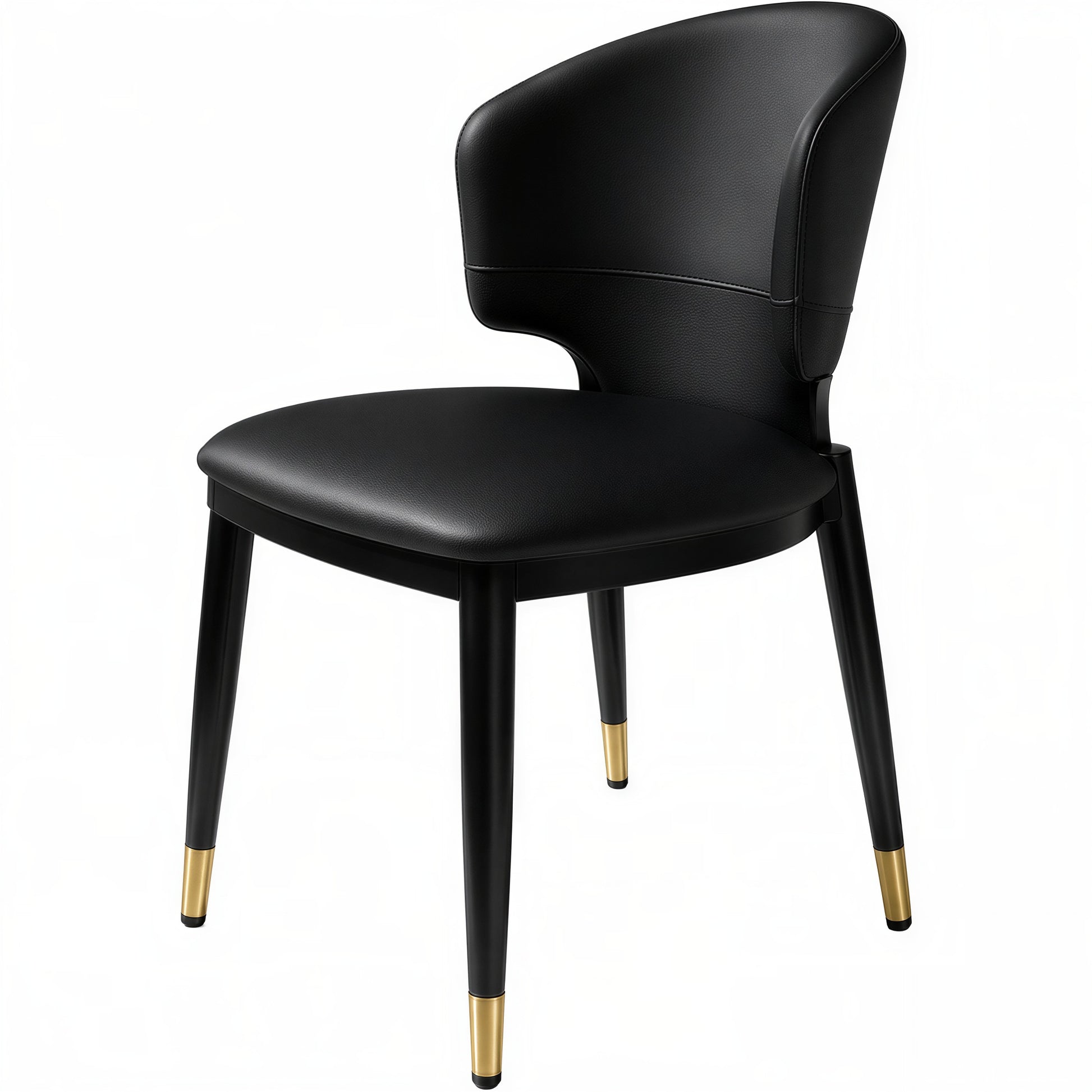 Contemporary Black Upholstered Barrel Dining Chair with Gold-Capped Legs