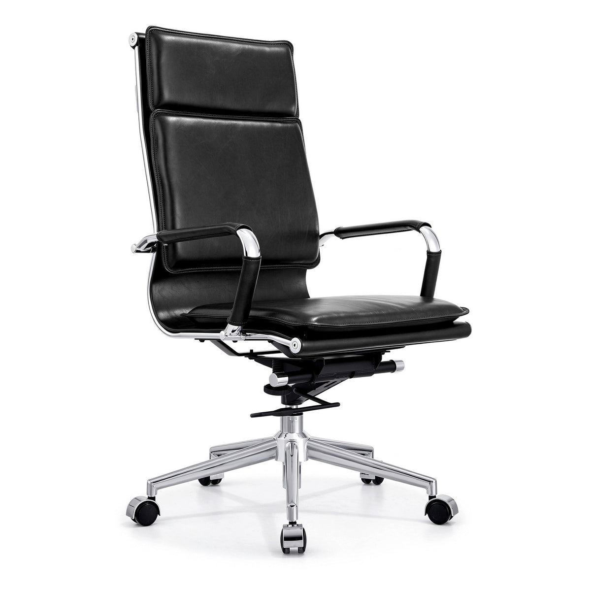 Black Leather Executive Desk Chair Polished Chrome Frame Base