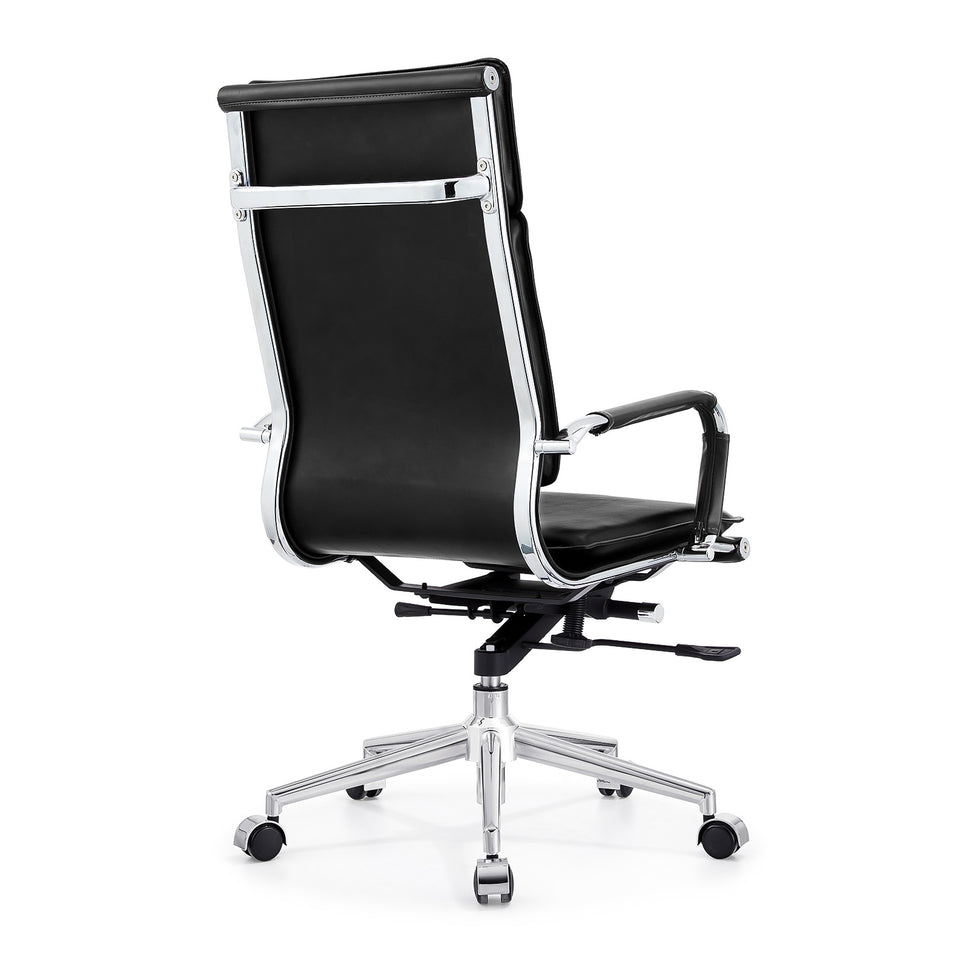 Black Leather Executive Desk Chair Polished Chrome Frame Base