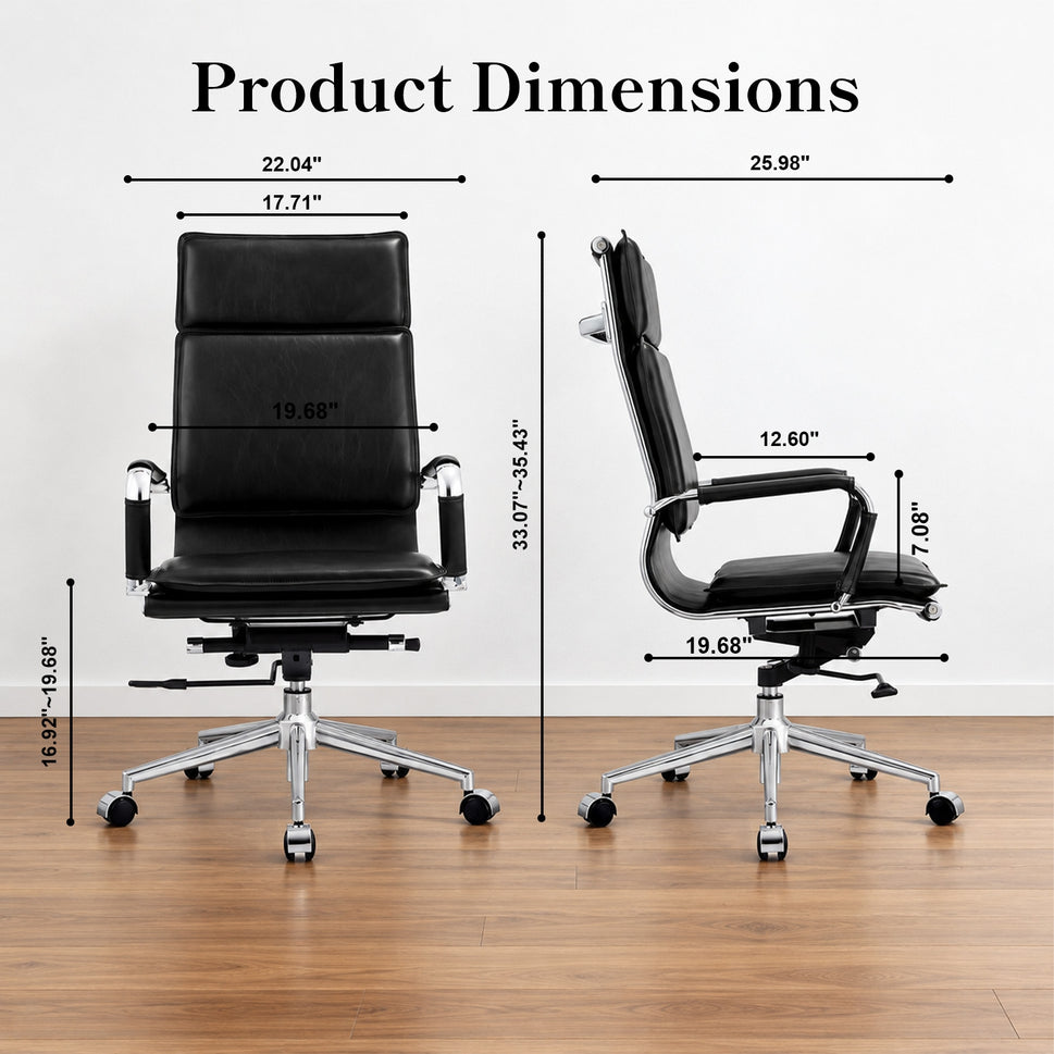 Black Leather Executive Desk Chair Polished Chrome Frame Base