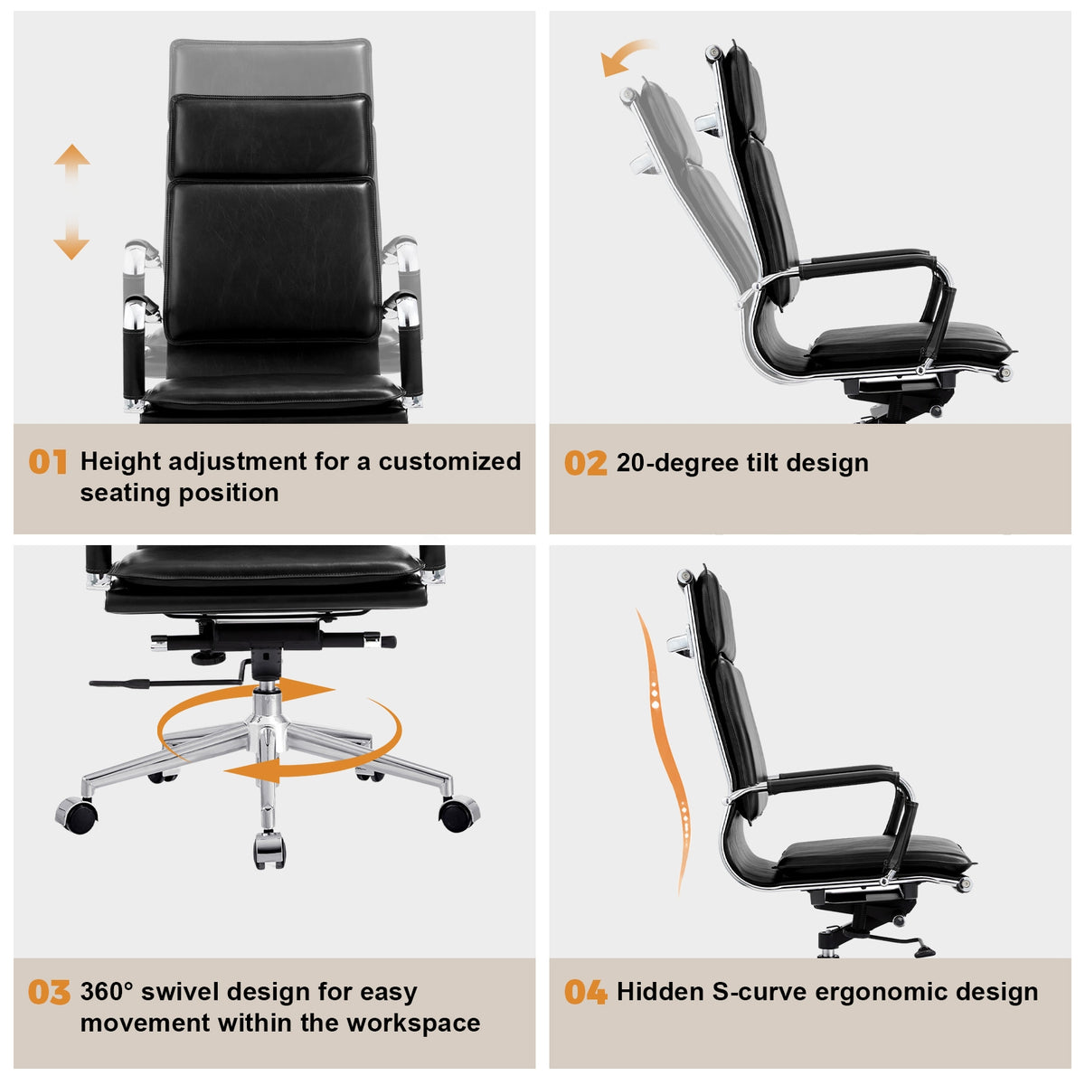 Black Leather Executive Desk Chair Polished Chrome Frame Base