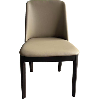 Modern Beige Upholstered Dining Chair with Dark Wood Frame