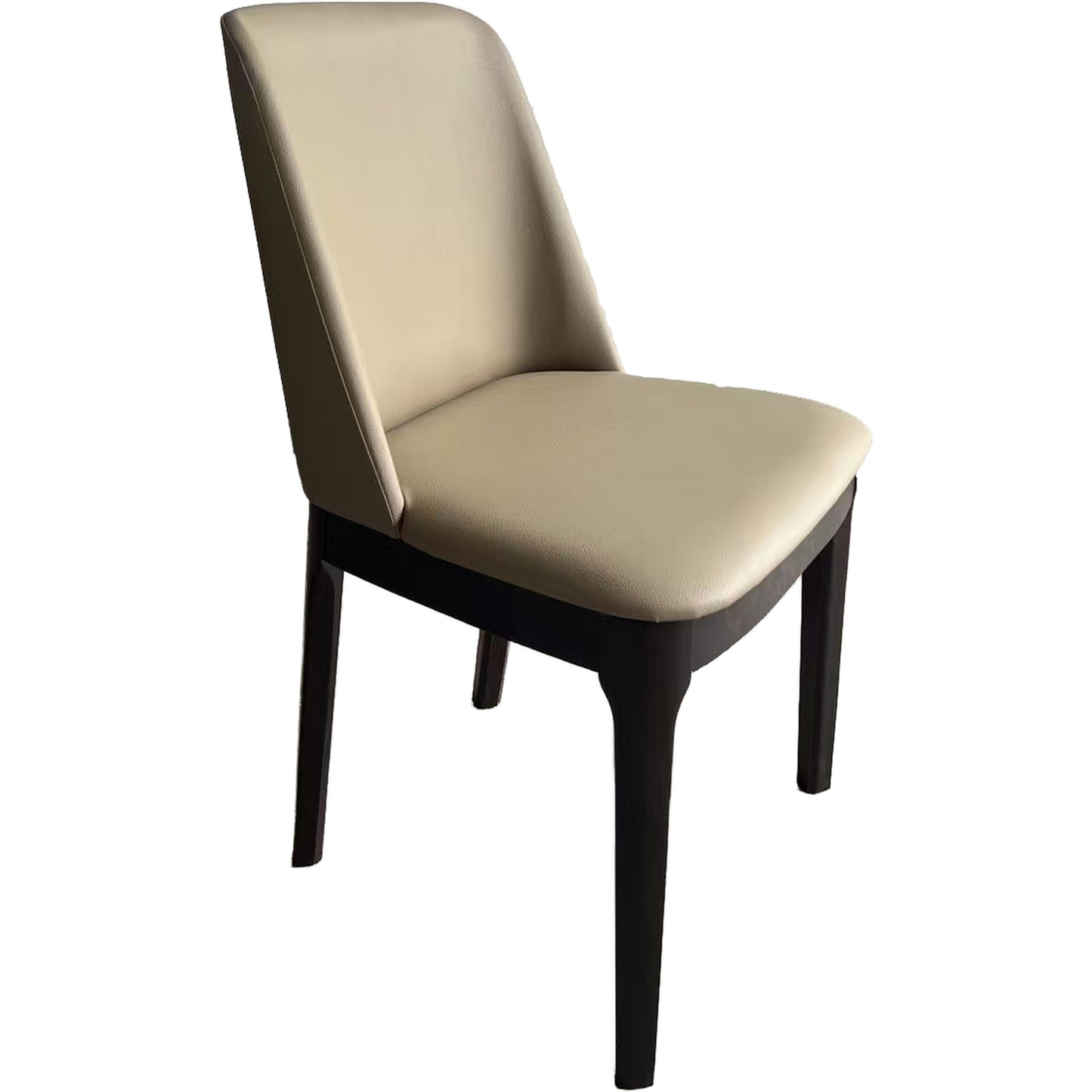 Modern Beige Upholstered Dining Chair with Dark Wood Frame