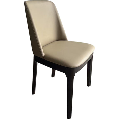 Modern Beige Upholstered Dining Chair with Dark Wood Frame